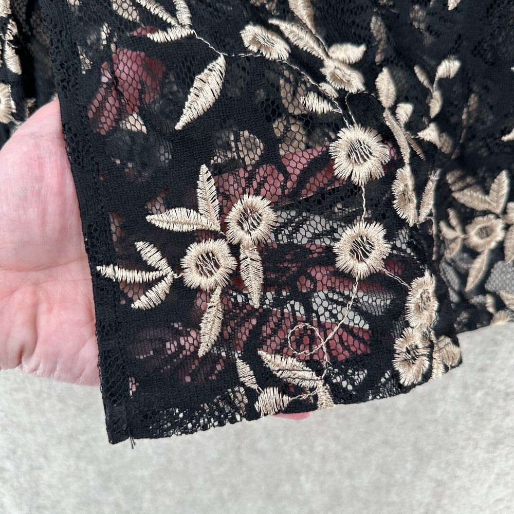 Catherines Cardigan Womens 2XWP Black Ivory Lace Embroidered Boho Cover Up - Picture 3 of 9